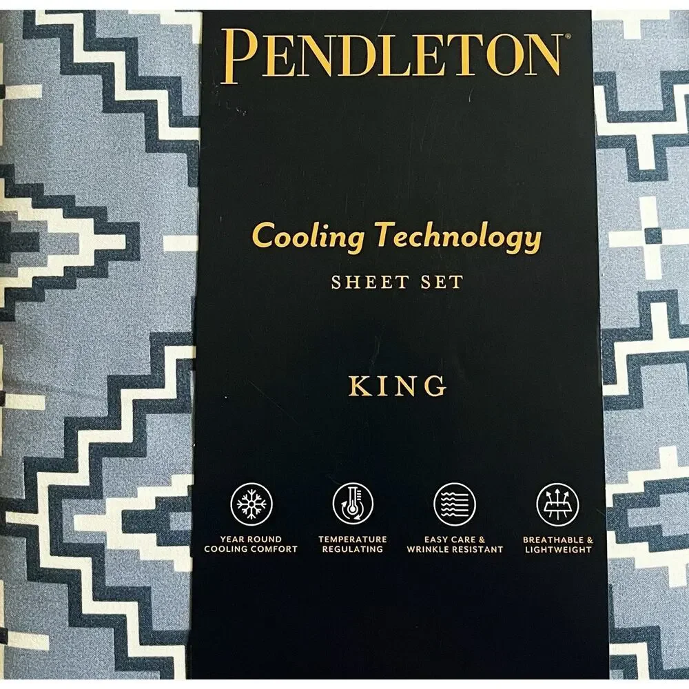 NEW Pendleton Cooling Aztec Southwestern Print Sheet Set - Blue White, King Size